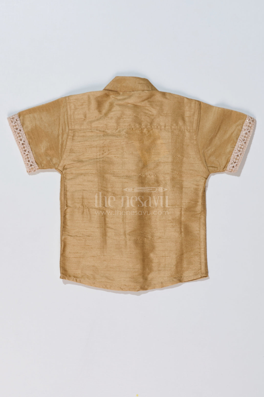 The Nesavu Boys Silk Shirt Boys Beige Silk Shirt with Elegant Embroidery and Short Sleeves for Festive and Traditional Wear Nesavu Nesavu Boys Beige Silk Shirt Elegant Embroidery Short Sleeves Traditional Festive Wear