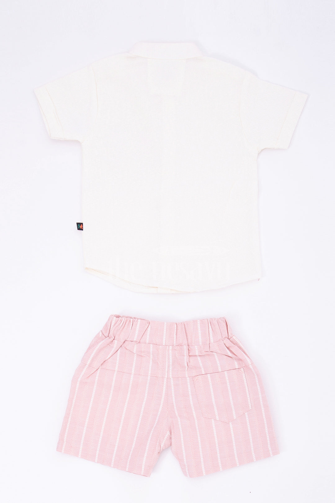 The Nesavu Boys Casual Set Boys Beige Striped Half Sleeve Shirt and Pink Shorts Set Nesavu The Nesavu Boys Beige Striped Shirt and Pink Shorts Set