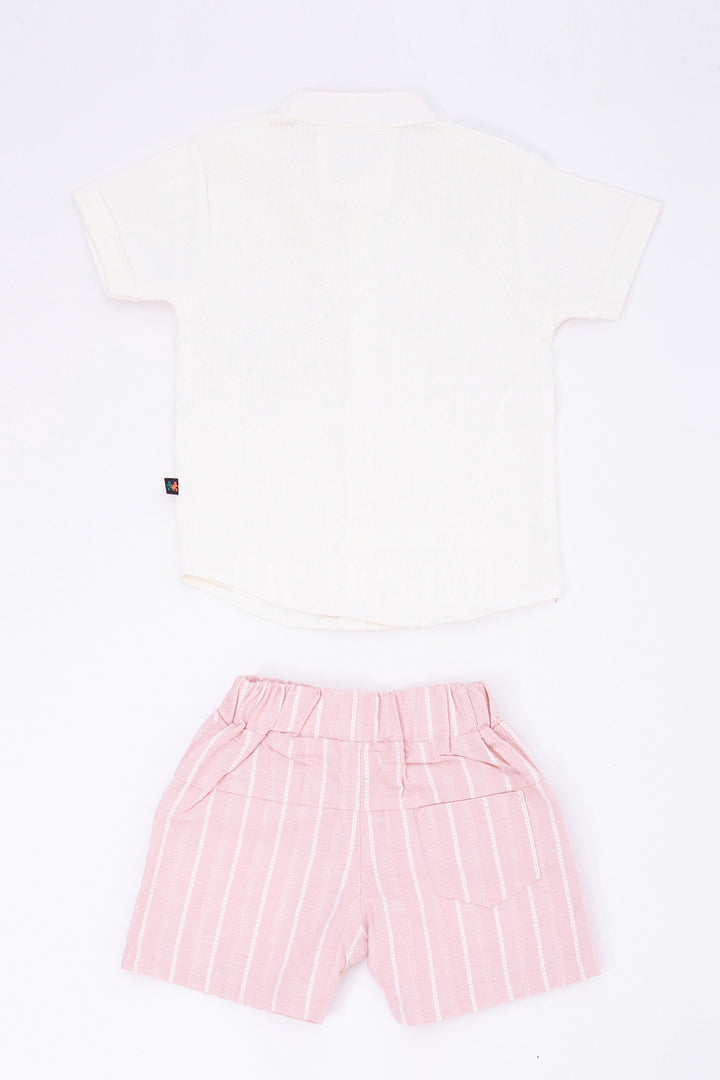 The Nesavu Boys Casual Set Boys Beige Striped Half Sleeve Shirt and Pink Shorts Set Nesavu The Nesavu Boys Beige Striped Shirt and Pink Shorts Set