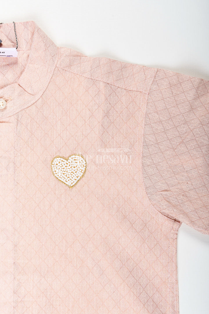 The Nesavu Boys Cotton Shirt Boys Beige Tissue Kurta Shirt Nesavu Nesavu Boys Beige Tissue Short Kurta Ethnic Shirt Weddings Festivals