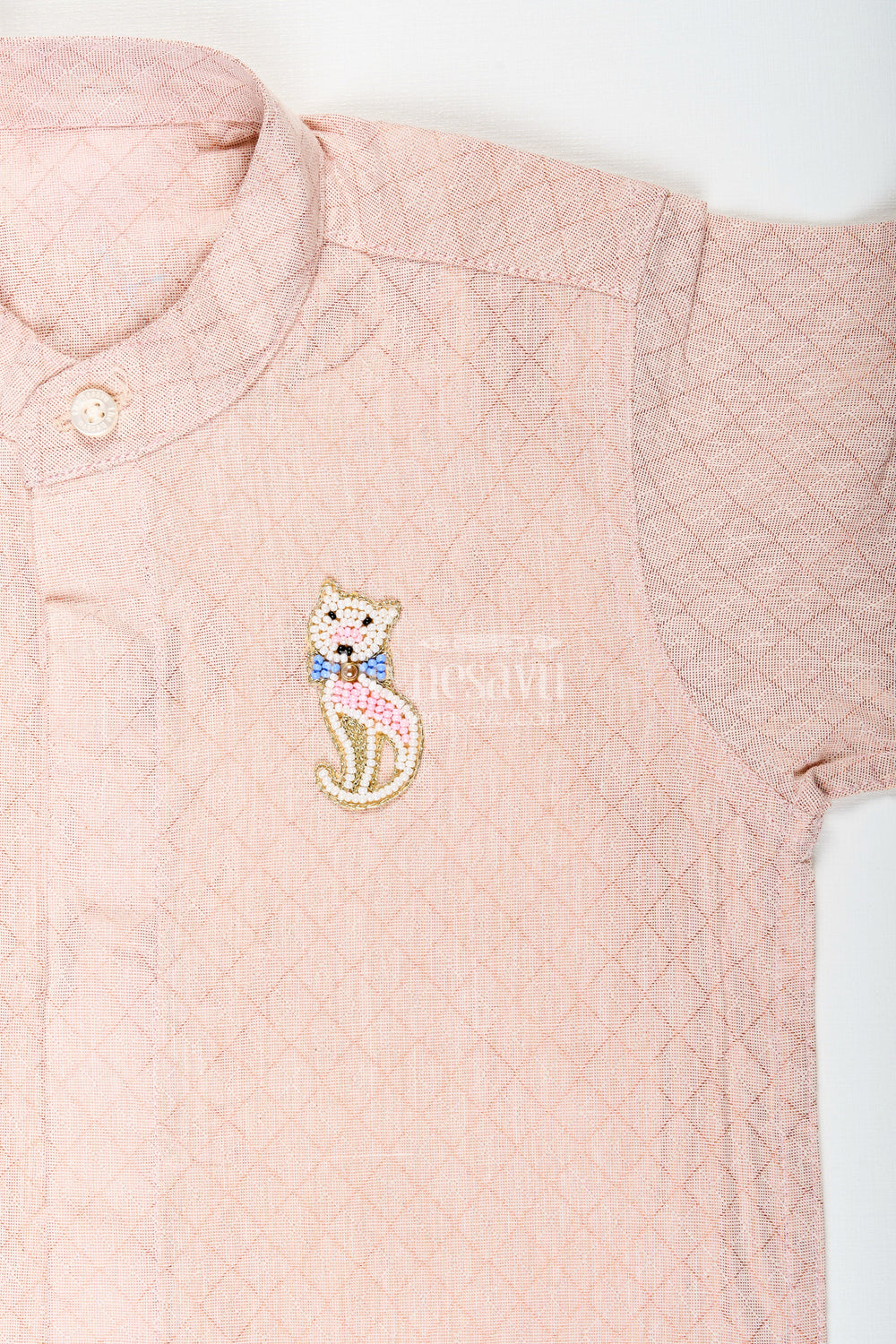 The Nesavu Boys Cotton Shirt Boys Beige Tissue Kurta Shirt Nesavu Nesavu Boys Beige Tissue Short Kurta Ethnic Shirt Weddings Festivals