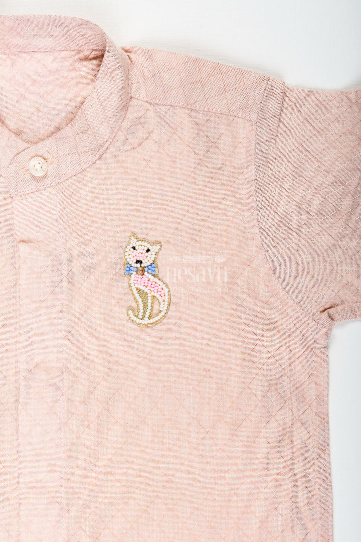 The Nesavu Boys Cotton Shirt Boys Beige Tissue Kurta Shirt Nesavu Nesavu Boys Beige Tissue Short Kurta Ethnic Shirt Weddings Festivals