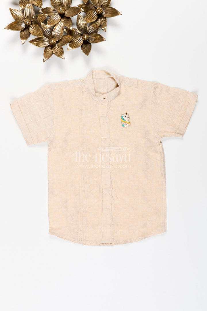 The Nesavu Boys Cotton Shirt Boys Beige Tissue Kurta Shirt Traditional Wear for Weddings and Poojas Nesavu 28 (7Y) / Cream BS297A-28 Nesavu Boys Beige Tissue Kurta Shirt Traditional Wear Weddings Poojas