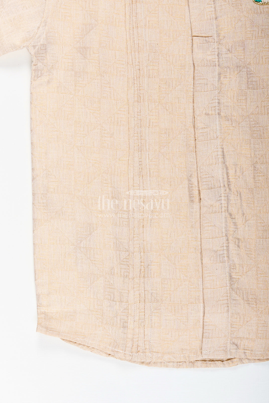 The Nesavu Boys Cotton Shirt Boys Beige Tissue Kurta Shirt Traditional Wear for Weddings and Poojas Nesavu Nesavu Boys Beige Tissue Kurta Shirt Traditional Wear Weddings Poojas