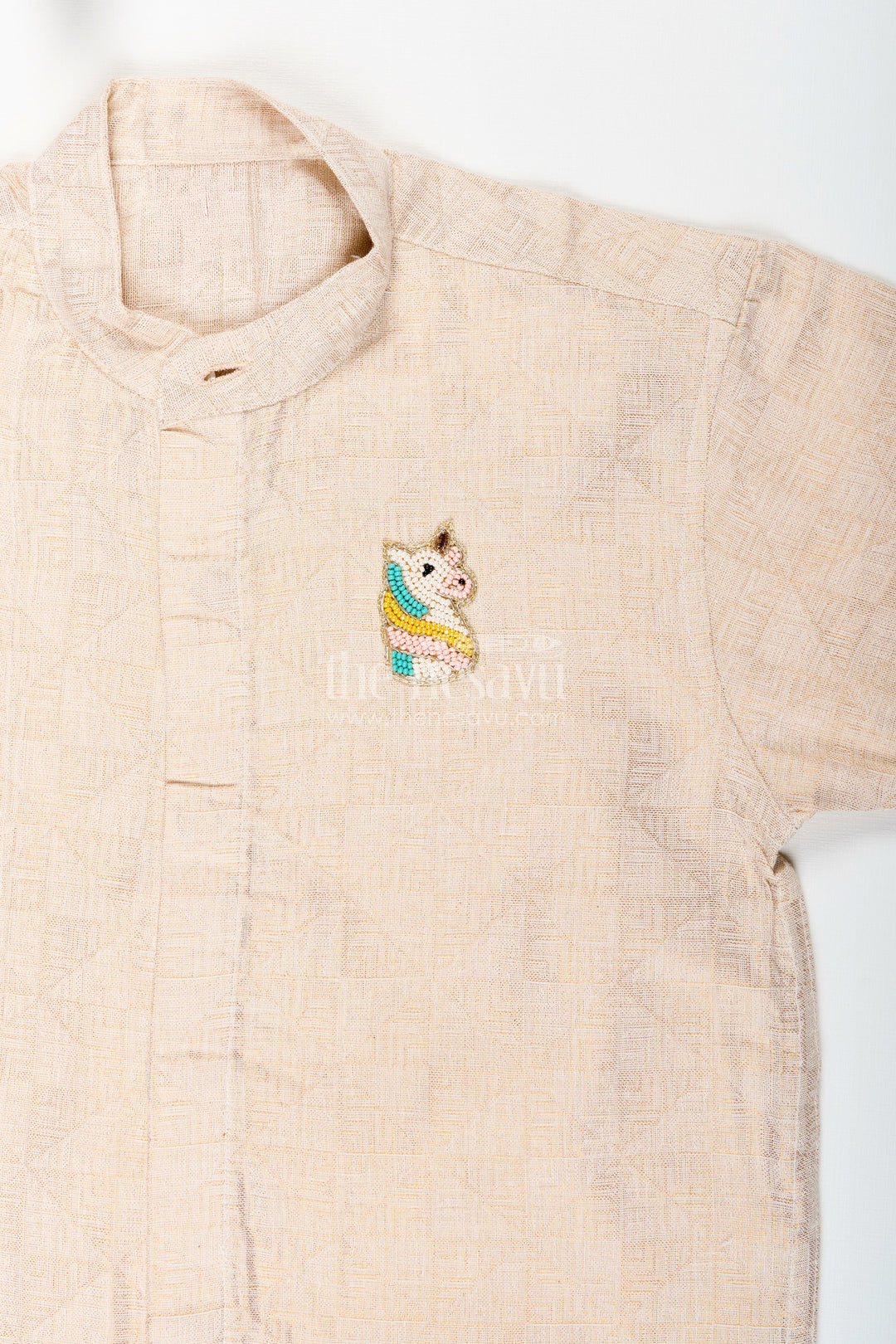 The Nesavu Boys Cotton Shirt Boys Beige Tissue Kurta Shirt Traditional Wear for Weddings and Poojas Nesavu Nesavu Boys Beige Tissue Kurta Shirt Traditional Wear Weddings Poojas