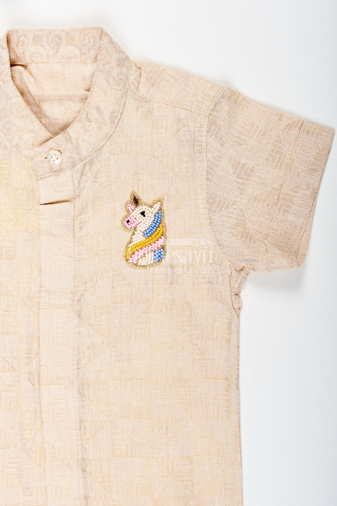 The Nesavu Boys Cotton Shirt Boys Beige Tissue Kurta Shirt Traditional Wear for Weddings and Poojas Nesavu Nesavu Boys Beige Tissue Kurta Shirt Traditional Wear Weddings Poojas