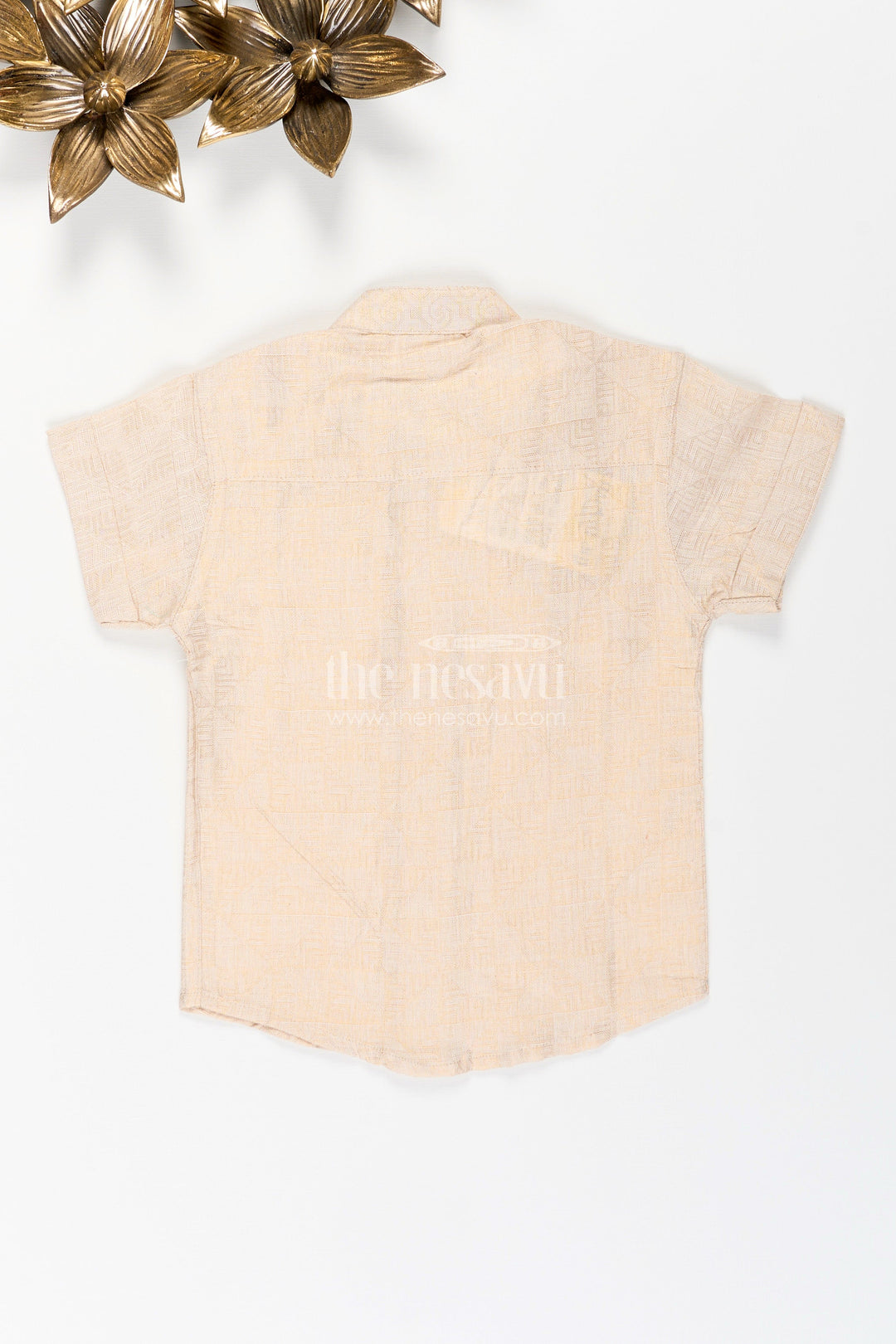 The Nesavu Boys Cotton Shirt Boys Beige Tissue Kurta Shirt Traditional Wear for Weddings and Poojas Nesavu Nesavu Boys Beige Tissue Kurta Shirt Traditional Wear Weddings Poojas