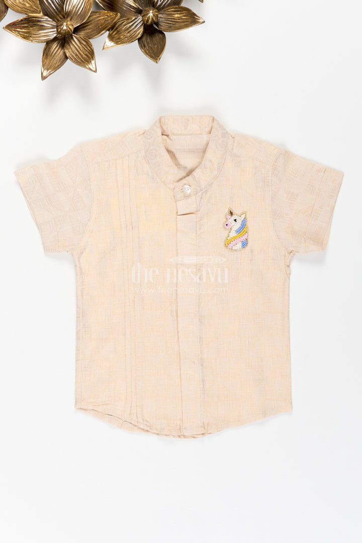 The Nesavu Boys Cotton Shirt Boys Beige Tissue Kurta Shirt Traditional Wear for Weddings and Poojas Nesavu Nesavu Boys Beige Tissue Kurta Shirt Traditional Wear Weddings Poojas