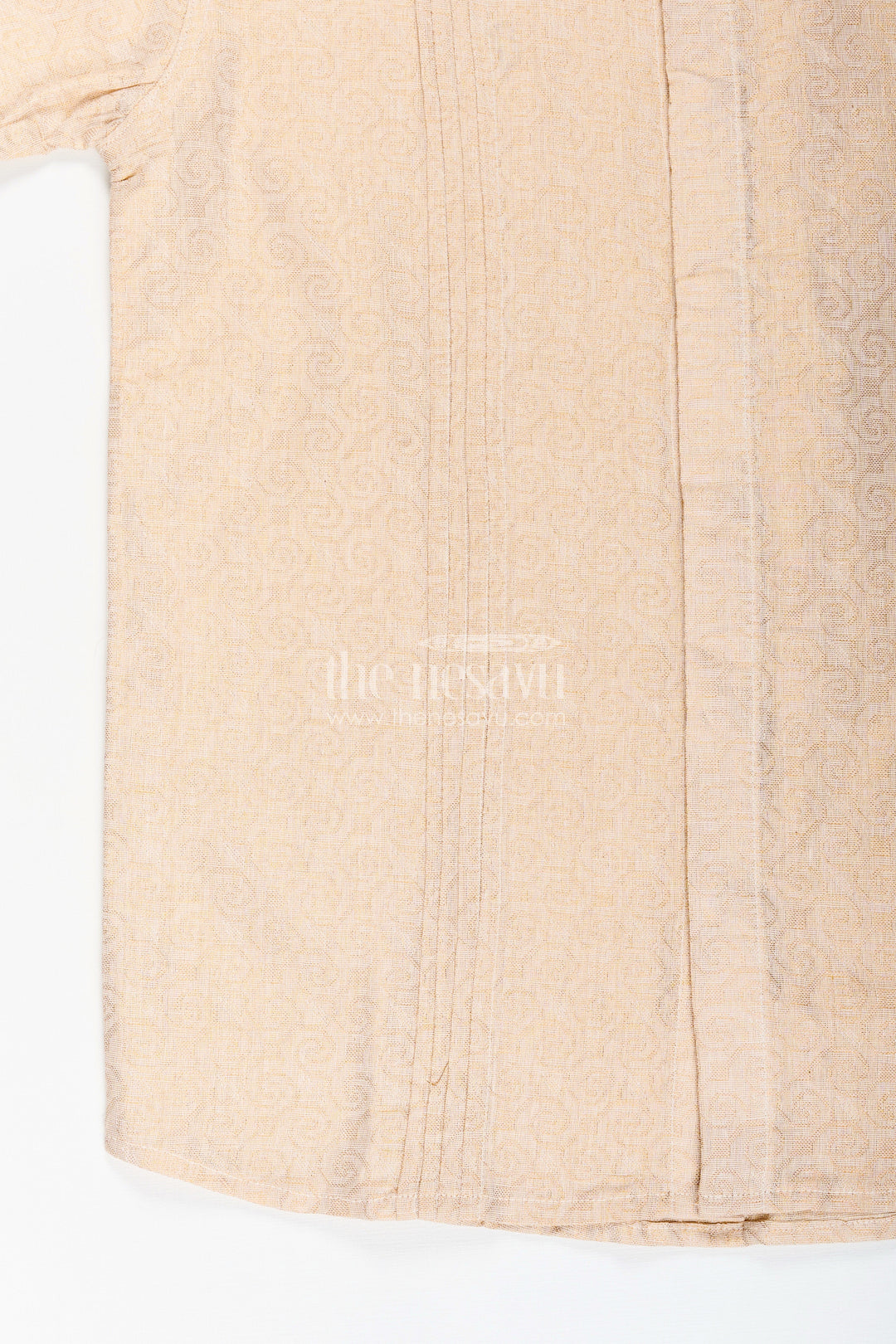 The Nesavu Boys Cotton Shirt Boys Beige Tissue Short Kurta Shirt Nesavu Nesavu Boys Beige Tissue Shirt Collar Ideal Weddings Family Functions