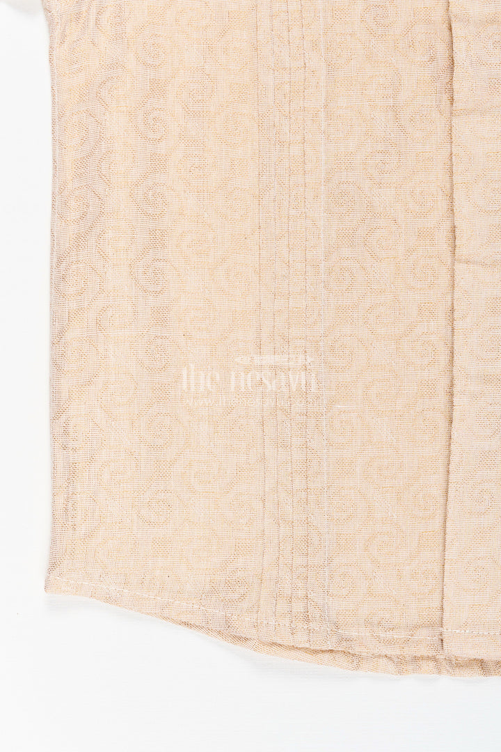 The Nesavu Boys Cotton Shirt Boys Beige Tissue Short Kurta Shirt Nesavu Nesavu Boys Beige Tissue Shirt Collar Ideal Weddings Family Functions