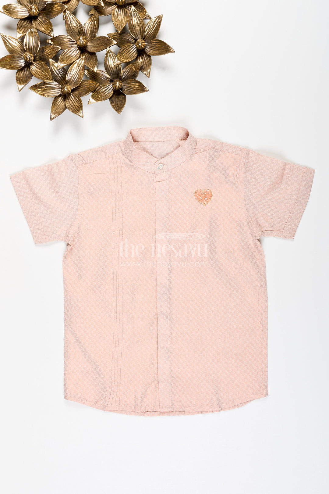 The Nesavu Boys Cotton Shirt Boys Beige Woven Tissue Kurta Shirt Perfect for Birthdays & Poojas Nesavu 16 (1Y) / Brown BS300A-16 Nesavu Boys Beige Woven Tissue Kurta Shirt Traditional Outfit Birthdays Poojas