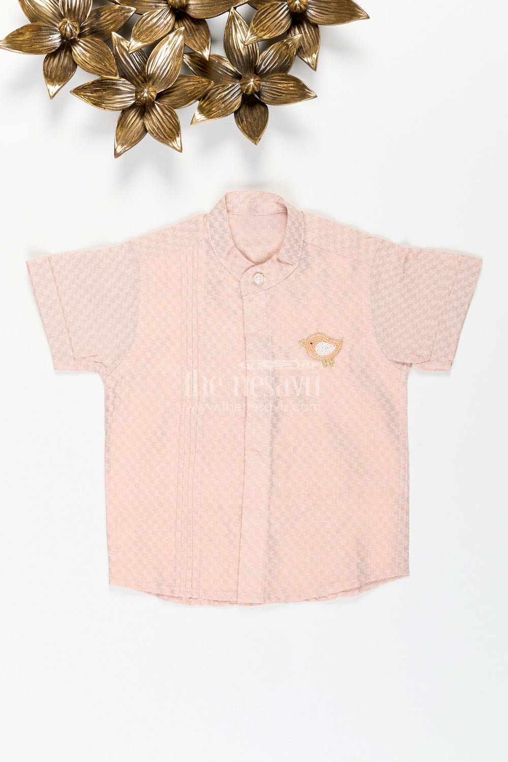 The Nesavu Boys Cotton Shirt Boys Beige Woven Tissue Kurta Shirt Perfect for Birthdays & Poojas Nesavu 30 (8Y) / Brown BS300A-30 Nesavu Boys Beige Woven Tissue Kurta Shirt Traditional Outfit Birthdays Poojas