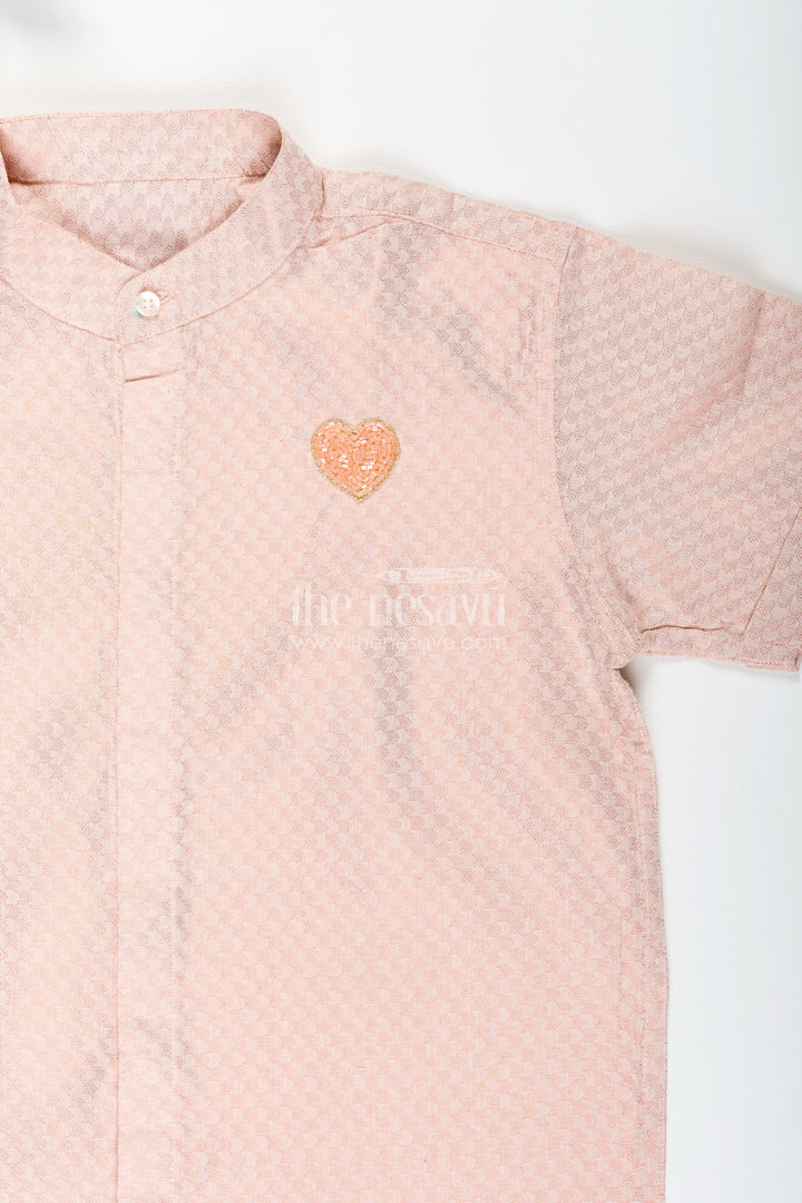 The Nesavu Boys Cotton Shirt Boys Beige Woven Tissue Kurta Shirt Perfect for Birthdays & Poojas Nesavu Nesavu Boys Beige Woven Tissue Kurta Shirt Traditional Outfit Birthdays Poojas