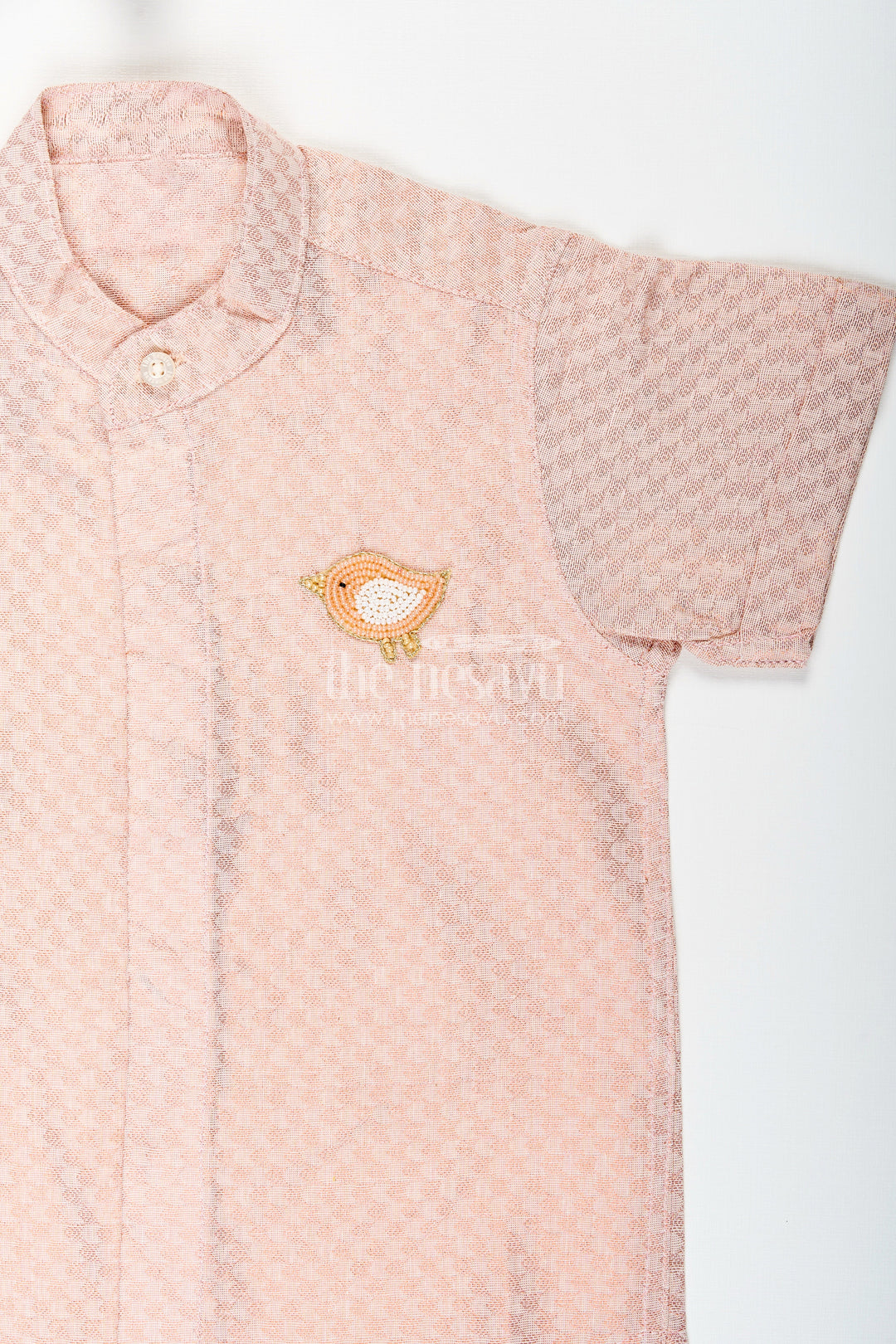 The Nesavu Boys Cotton Shirt Boys Beige Woven Tissue Kurta Shirt Perfect for Birthdays & Poojas Nesavu Nesavu Boys Beige Woven Tissue Kurta Shirt Traditional Outfit Birthdays Poojas