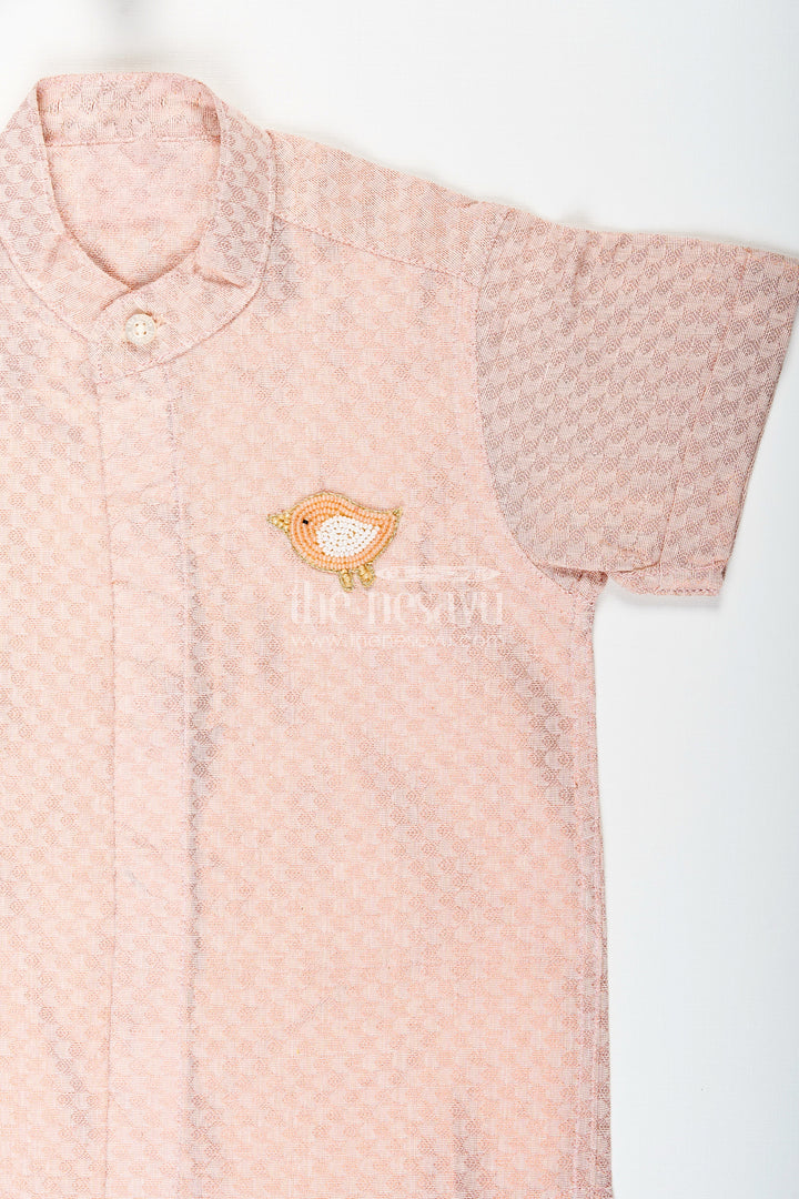The Nesavu Boys Cotton Shirt Boys Beige Woven Tissue Kurta Shirt Perfect for Birthdays & Poojas Nesavu Nesavu Boys Beige Woven Tissue Kurta Shirt Traditional Outfit Birthdays Poojas