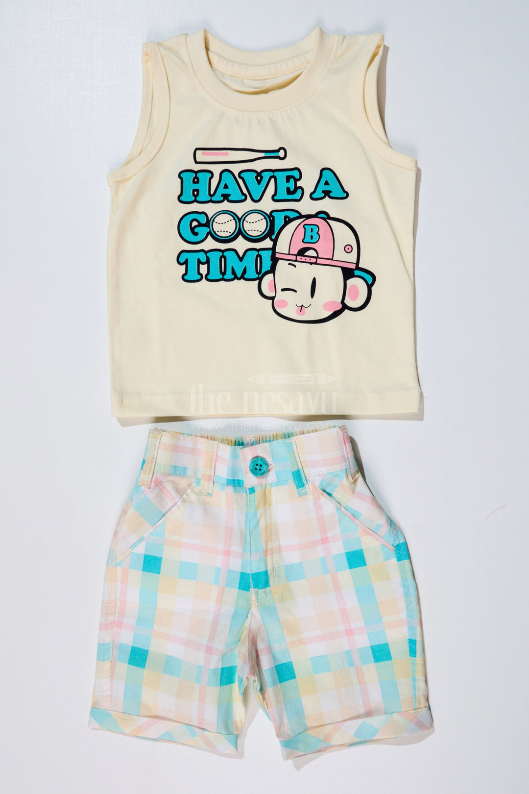 The Nesavu Boys Casual Set Boys Best Smart Casual Shirts with Checked Shorts and Graphic Printed T-Shirt Nesavu Boys Best Smart Casual Shirts Checked Shorts Printed T-Shirt Summer Wear | The Nesavu