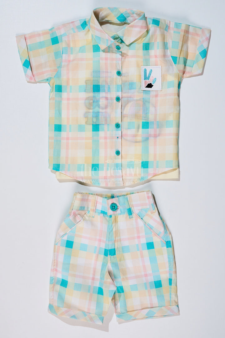 The Nesavu Boys Casual Set Boys Best Smart Casual Shirts with Checked Shorts and Graphic Printed T-Shirt Nesavu Boys Best Smart Casual Shirts Checked Shorts Printed T-Shirt Summer Wear | The Nesavu