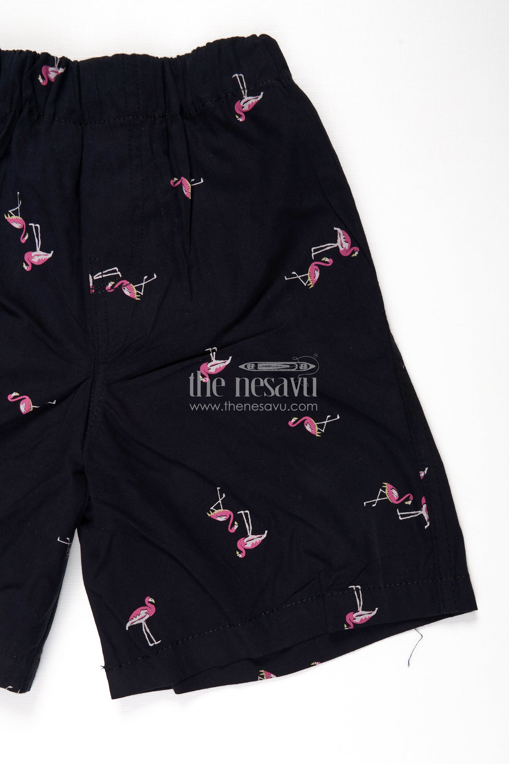 The Nesavu Boys Shorts Boys Black Cotton Black Shorts Outfit with Flamingo Print and Soft Everyday Elastic Waist Fit Nesavu Nesavu Boys Black Cotton Shorts Outfit Flamingo Print Comfortable Soft Fit Casual Wear