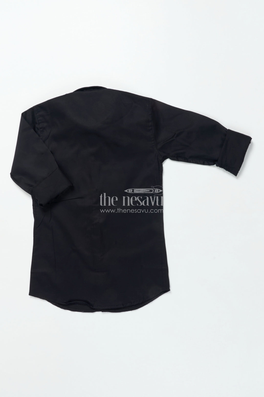 The Nesavu Boys Cotton Shirt Boys Black Cotton Shirt with Golden Leaf Print Festive Designer Wear Nesavu Boys black designer shirt golden print festive cotton shirt boys