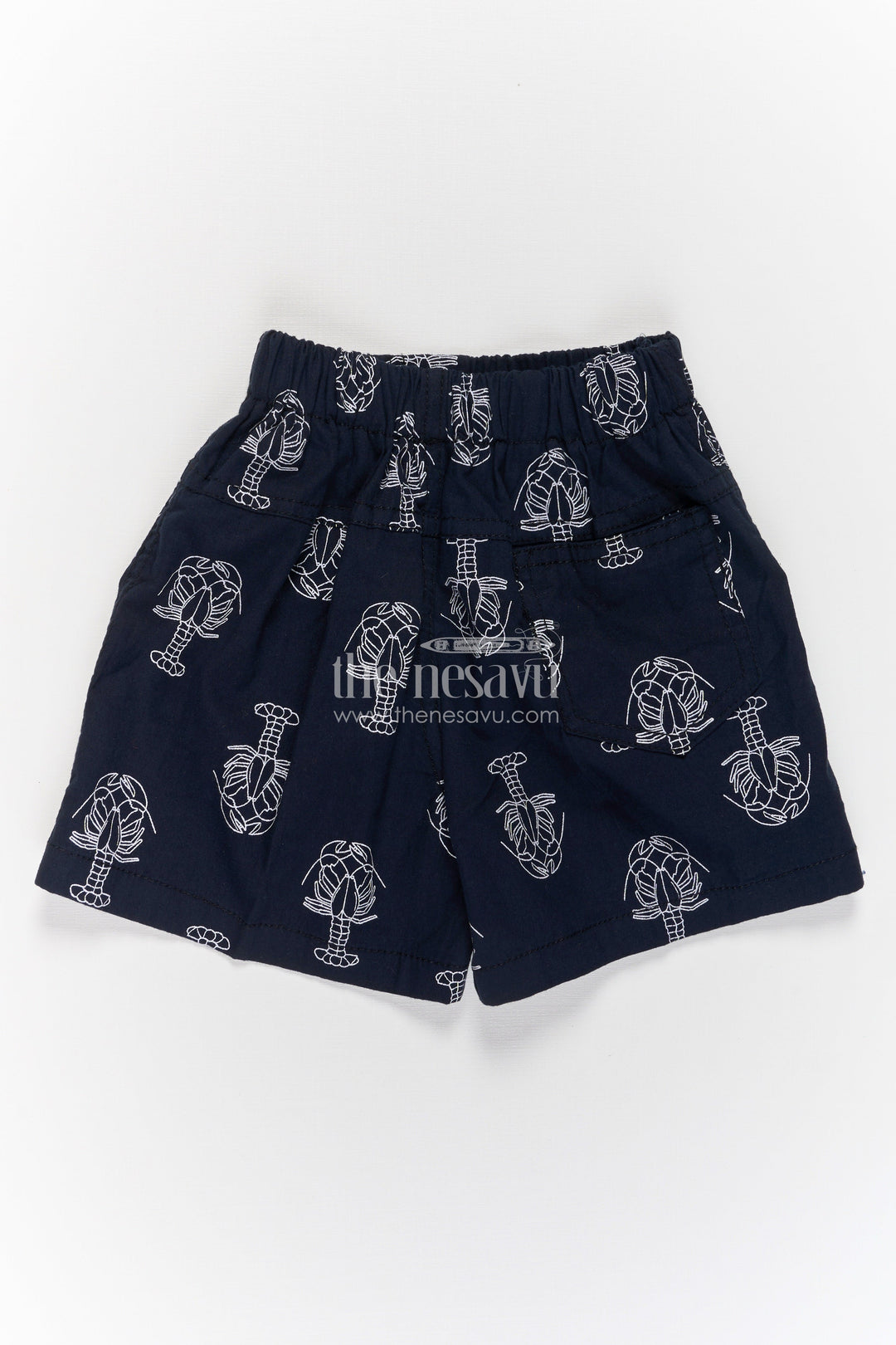 The Nesavu Boys Shorts Boys Black Cotton Stretchable Short with Lobster Print and Soft Elastic Fit for Summer Ease Nesavu Nesavu Boys Black Cotton Stretchable Shorts Lobster Print Comfortable Soft Fit
