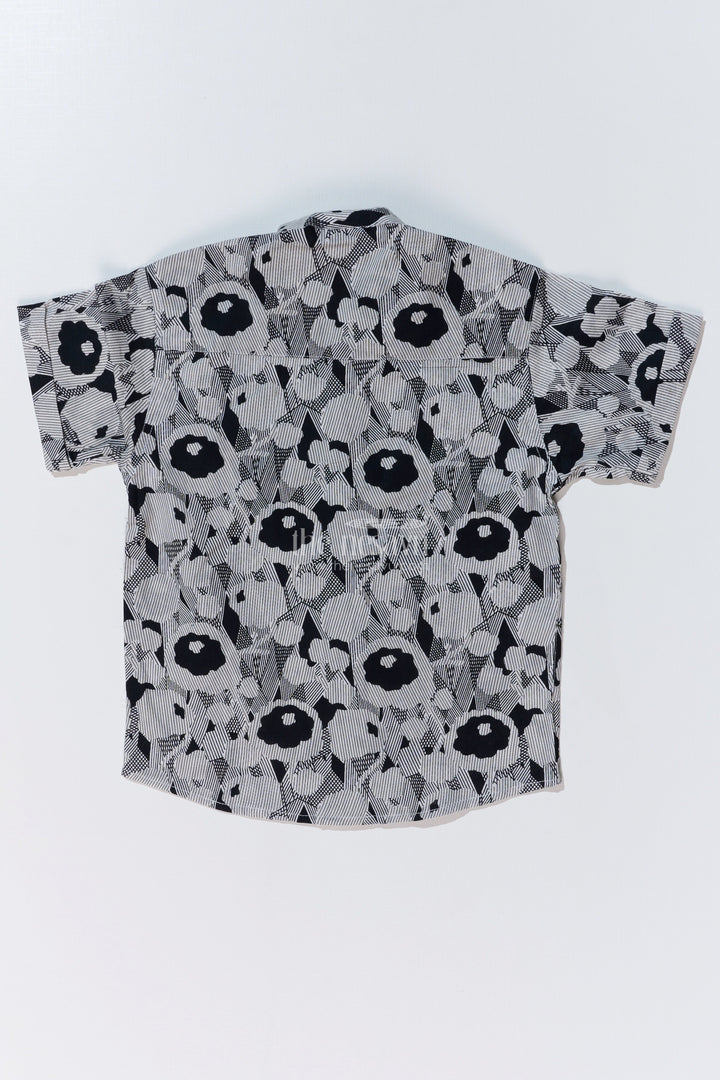 The Nesavu Boys Cotton Shirt Boys Black Half Sleeve Cotton Shirt in Cotton Block Print with Abstract Floral Design Nesavu Boys Black Half Sleeve Cotton Shirt Cotton Block Print Abstract Floral Design | The Nesavu