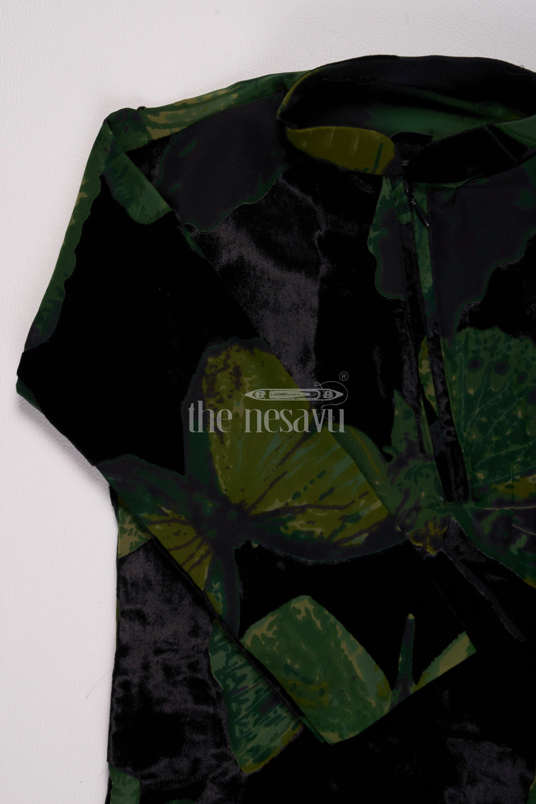 The Nesavu Boys Casual Set Boys Black Velvet Brazzo Casual Shirt with Butterfly Print and Stylish Pants Nesavu Nesavu Boys Black Velvet Casual Shirt Green Butterfly Print Stylish Pants