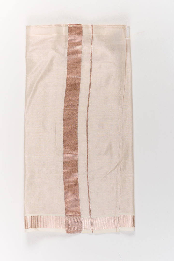 The Nesavu Boys Vesti Boys Blend Silk Vesti with Copper Zari Border for Hindu Festive Celebrations Nesavu 18 (2Y) / Beige D017A-18 Boys Blend Silk Vesti Copper Zari Border Traditional Hindu Ceremonies | The Nesavu