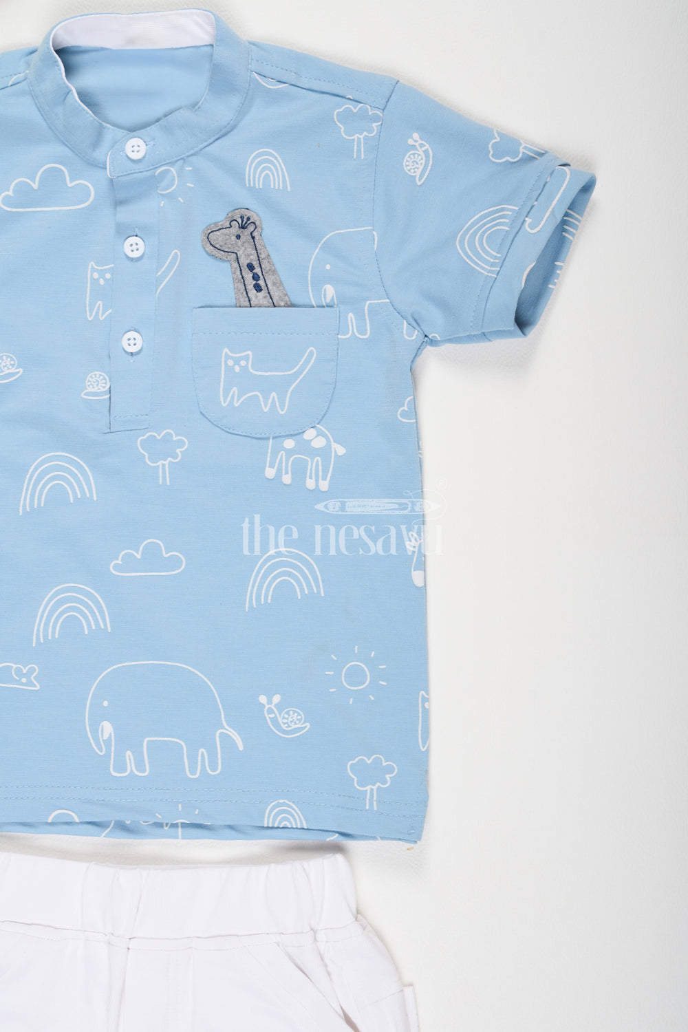 The Nesavu Boys Casual Set Boys Blue Animal Print Shirt and White Elephant Shorts Set Nesavu Boys Blue Animal Print Shirt and White Elephant Shorts Set Nesavu