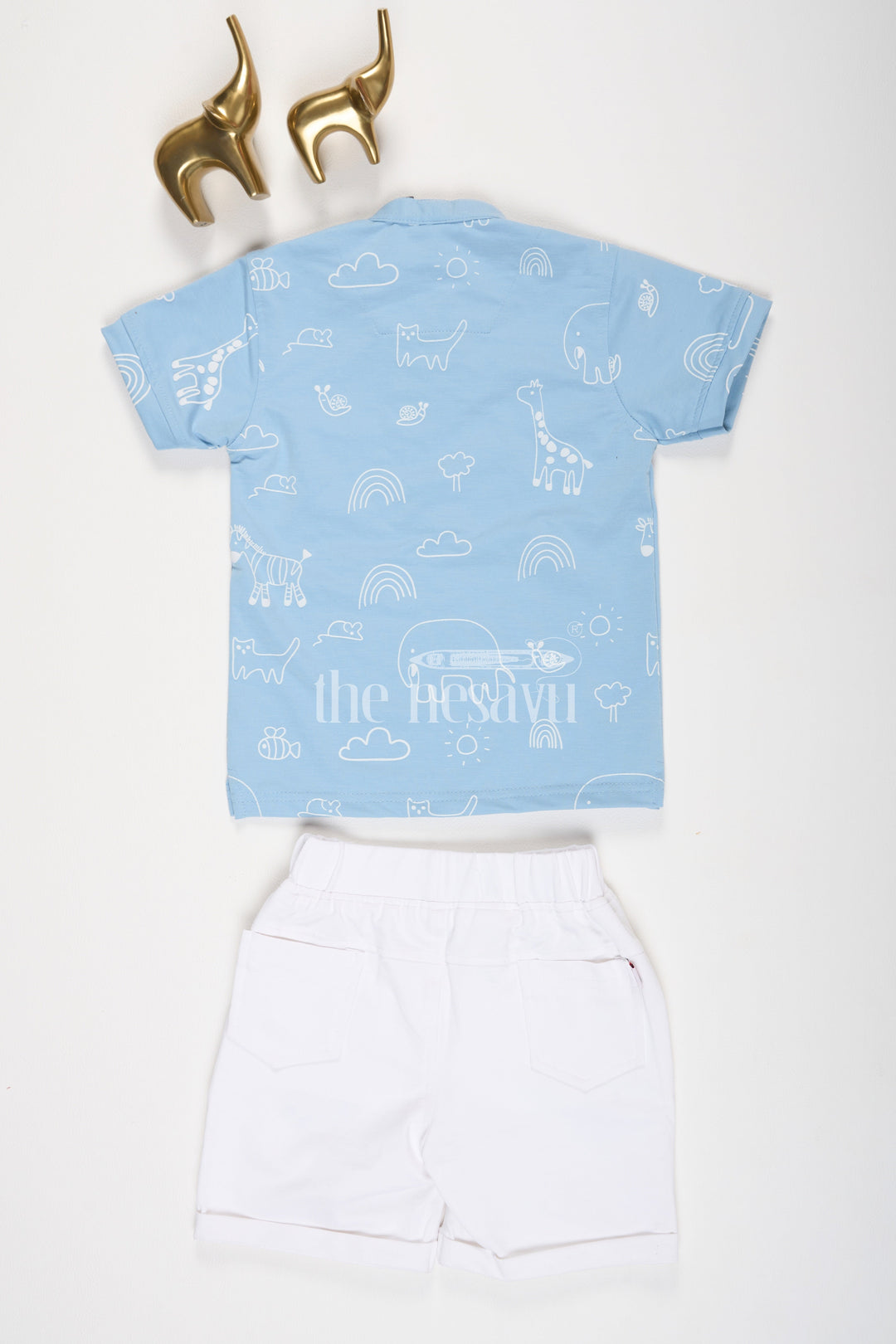 The Nesavu Boys Casual Set Boys Blue Animal Print Shirt and White Elephant Shorts Set Nesavu Boys Blue Animal Print Shirt and White Elephant Shorts Set Nesavu