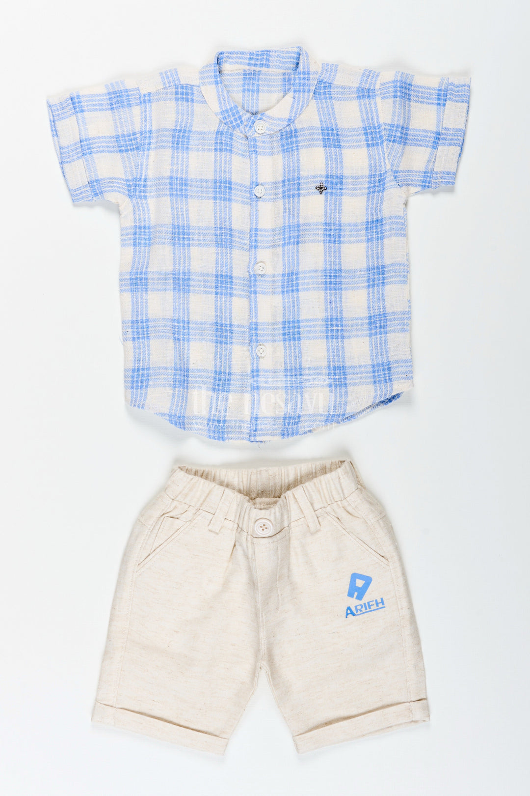 The Nesavu Boys Casual Set Boys Blue Cotton Checks Shirt and Shorts Set for Casual Wear Nesavu 16 (1Y) / Blue BCS329C-16 Nesavu boys checked cotton set blue cream summer everyday dressing