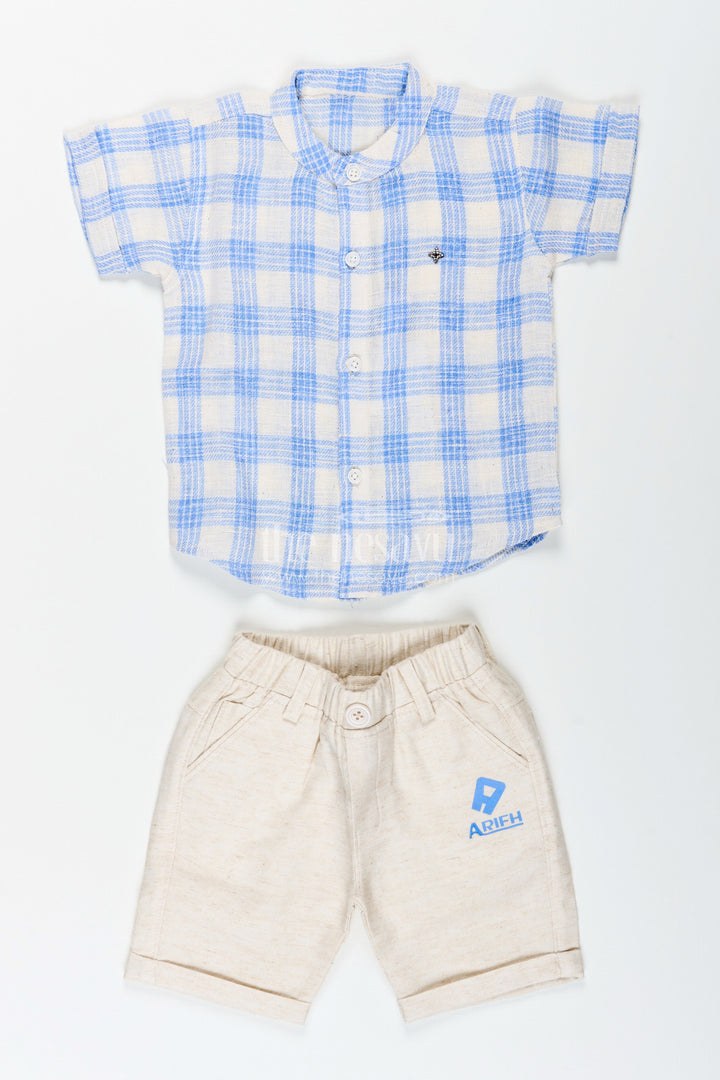 The Nesavu Boys Casual Set Boys Blue Cotton Checks Shirt and Shorts Set for Casual Wear Nesavu 16 (1Y) / Blue BCS329C-16 Nesavu boys checked cotton set blue cream summer everyday dressing