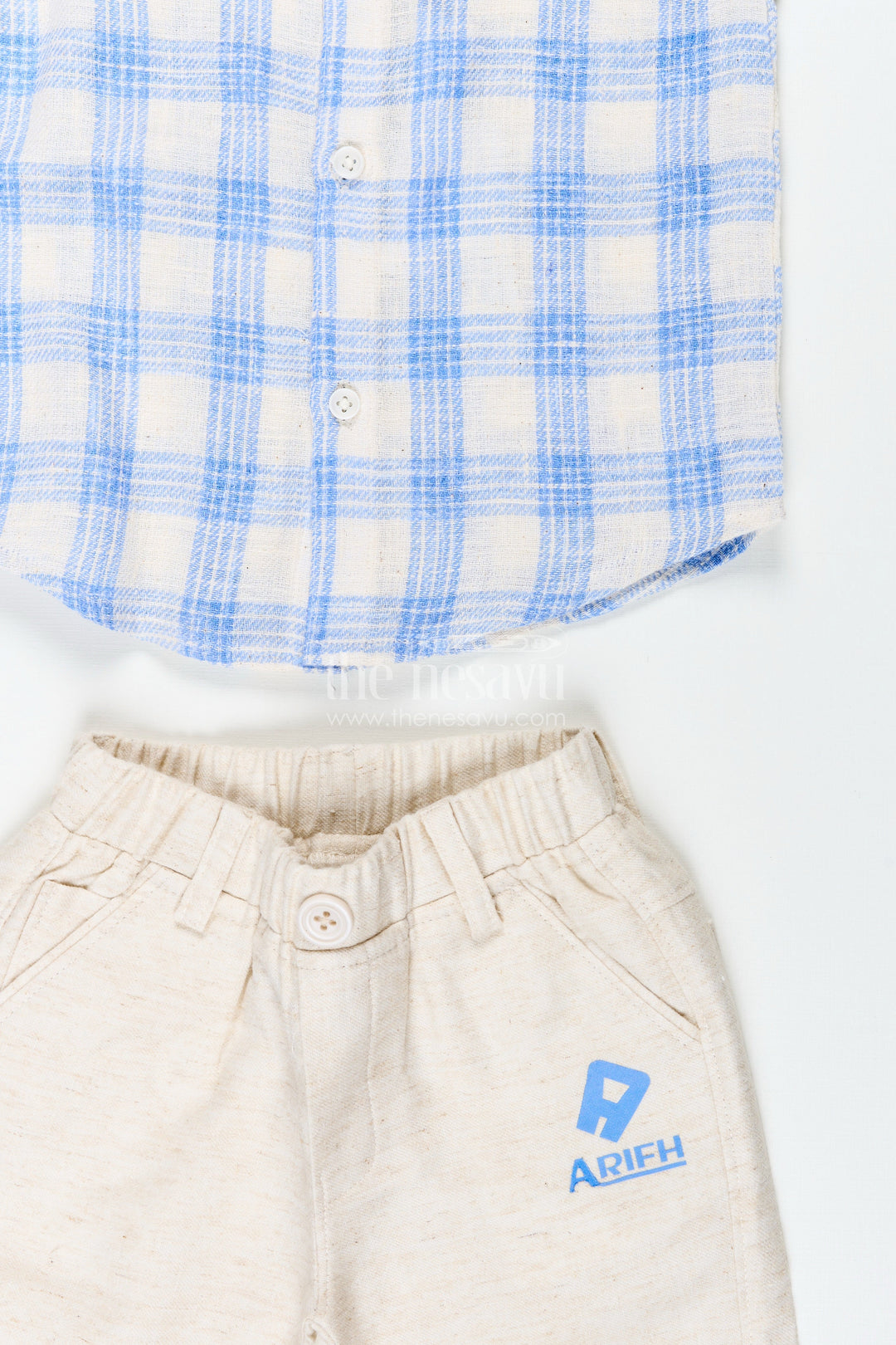 The Nesavu Boys Casual Set Boys Blue Cotton Checks Shirt and Shorts Set for Casual Wear Nesavu Nesavu boys checked cotton set blue cream summer everyday dressing