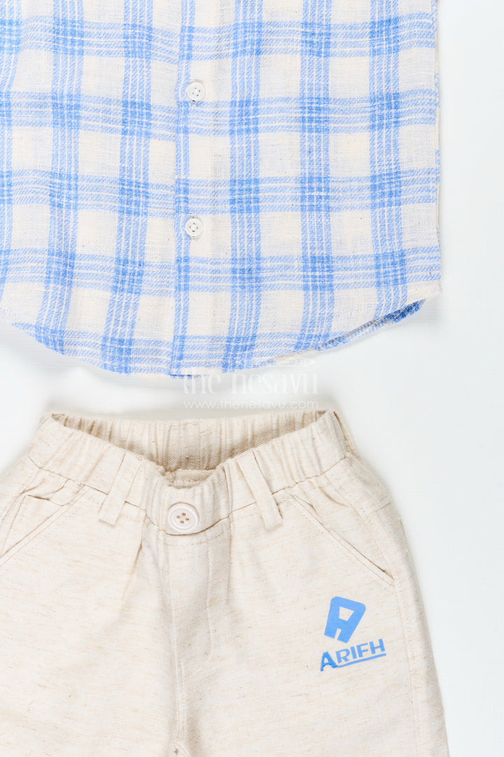 The Nesavu Boys Casual Set Boys Blue Cotton Checks Shirt and Shorts Set for Casual Wear Nesavu Nesavu boys checked cotton set blue cream summer everyday dressing