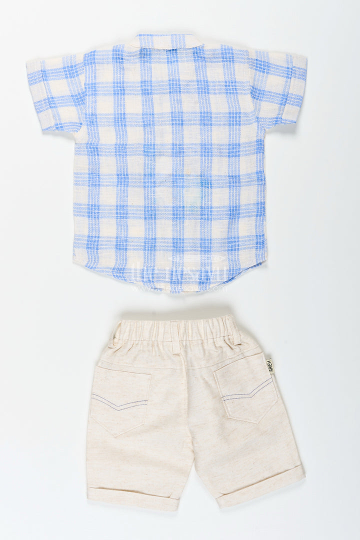 The Nesavu Boys Casual Set Boys Blue Cotton Checks Shirt and Shorts Set for Casual Wear Nesavu Nesavu boys checked cotton set blue cream summer everyday dressing