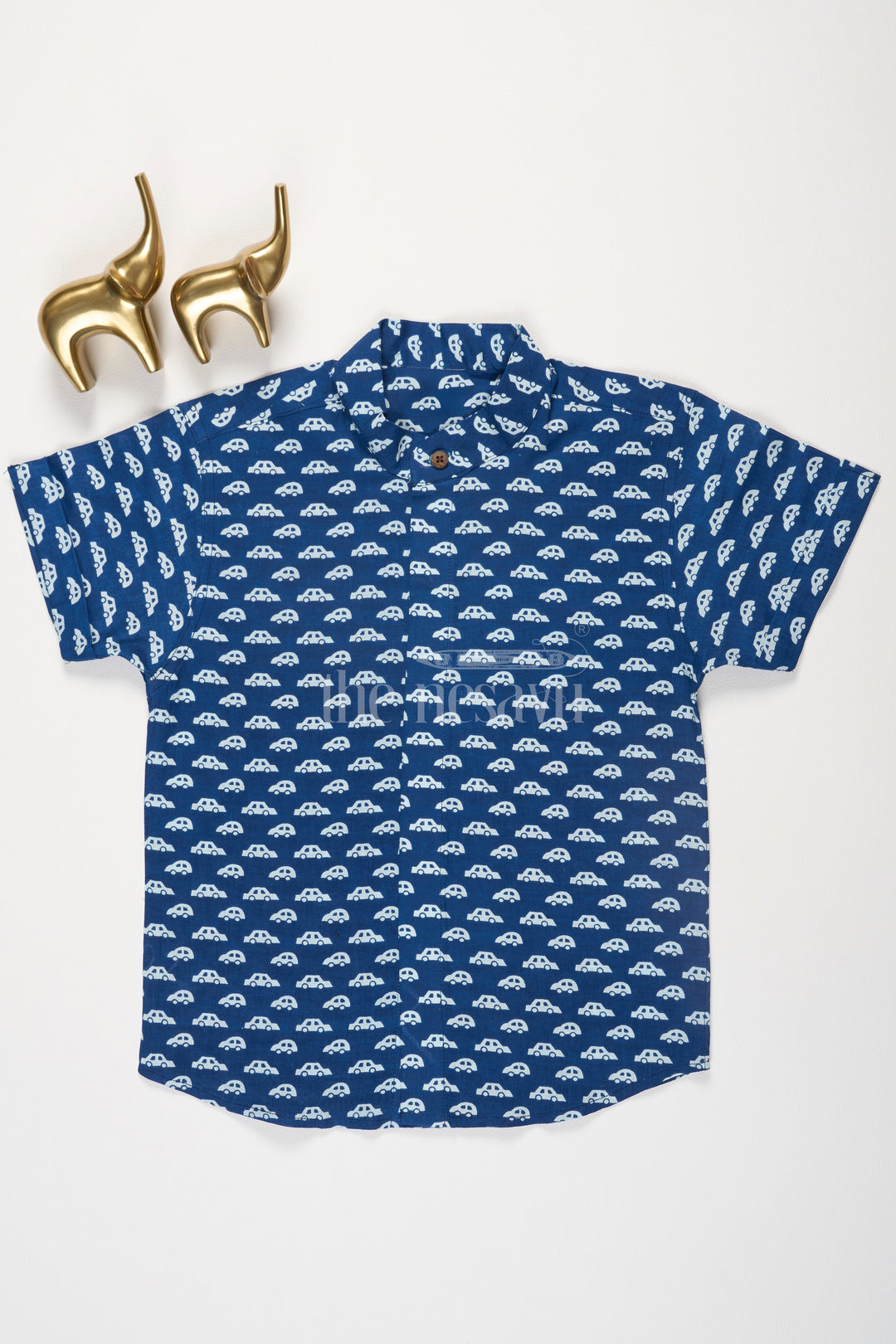 The Nesavu Boys Cotton Shirt Boys Blue Cotton Shirt with Bold White Car Print for Casual Formal Outings Nesavu 16 (1Y) / Blue BS178A-16 Nesavu Boys Blue Cotton Shirt White Car Print Short Sleeves Playful Casual Wear