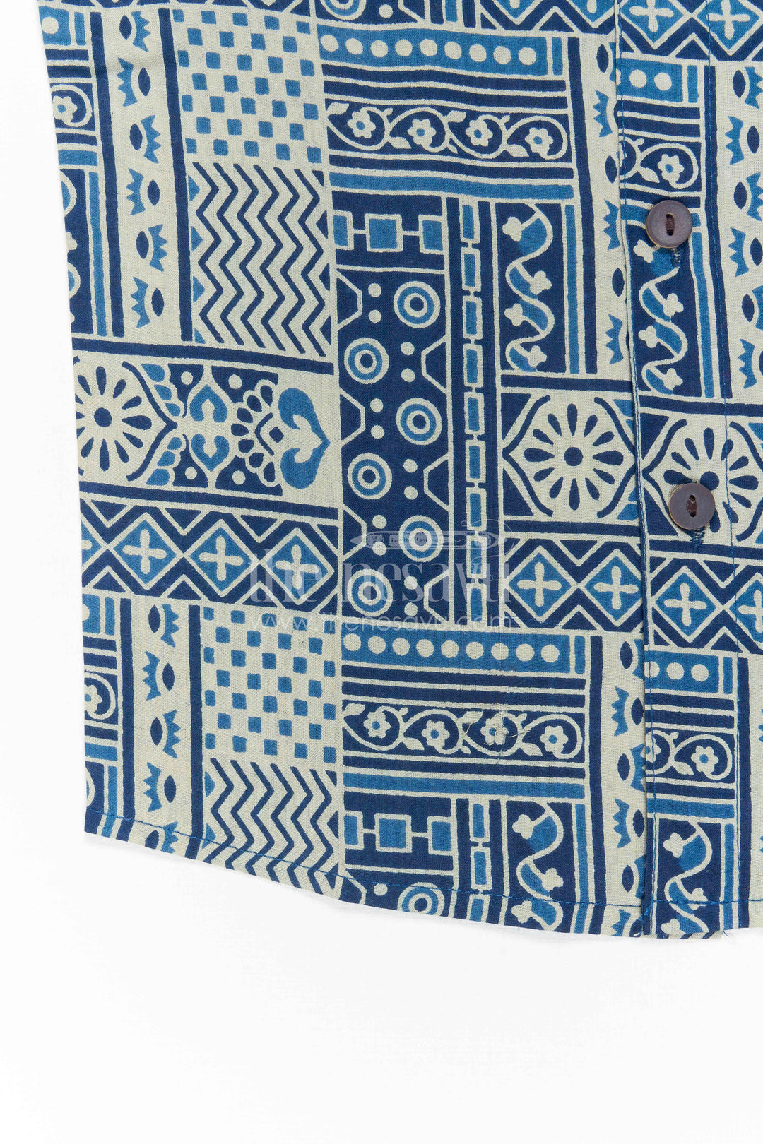 The Nesavu Boys Cotton Shirt Boys Blue Printed Cotton Shirt for Parties and Casual Wear Nesavu Nesavu Boys Blue Cotton Printed Shirt With Geometric Digital Design For Casual Party Wear