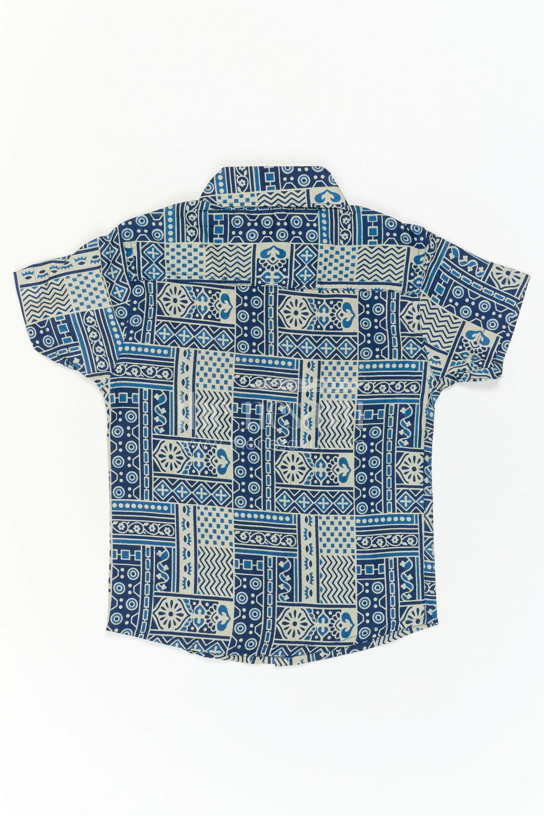 The Nesavu Boys Cotton Shirt Boys Blue Printed Cotton Shirt for Parties and Casual Wear Nesavu Nesavu Boys Blue Cotton Printed Shirt With Geometric Digital Design For Casual Party Wear