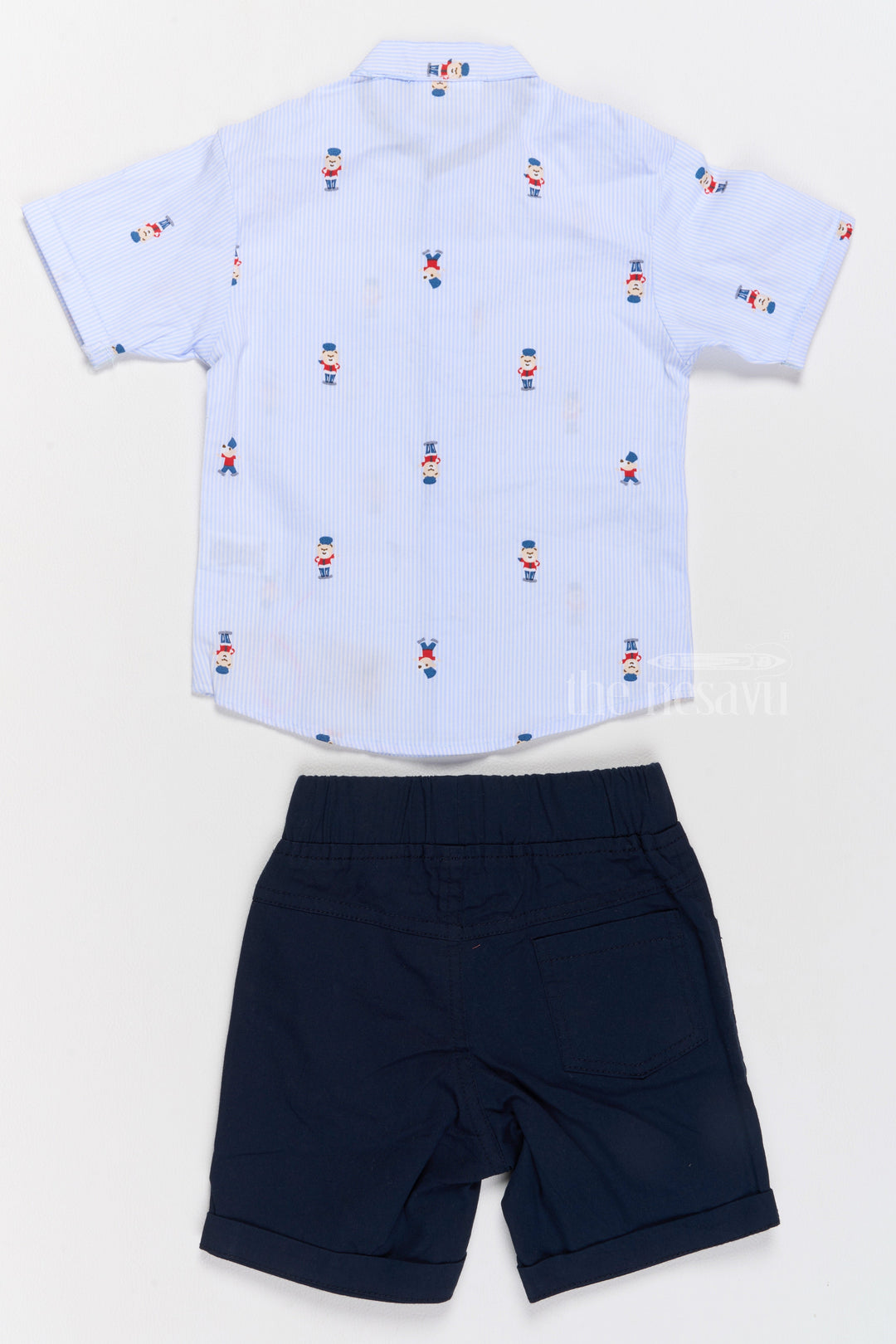 The Nesavu Boys Casual Set Boys Blue Printed Shirt and Black Shorts Set for Casual Outings Nesavu Boys Printed Shirt Black Shorts Set Comfortable Stylish Casual Outfits | The Nesavu
