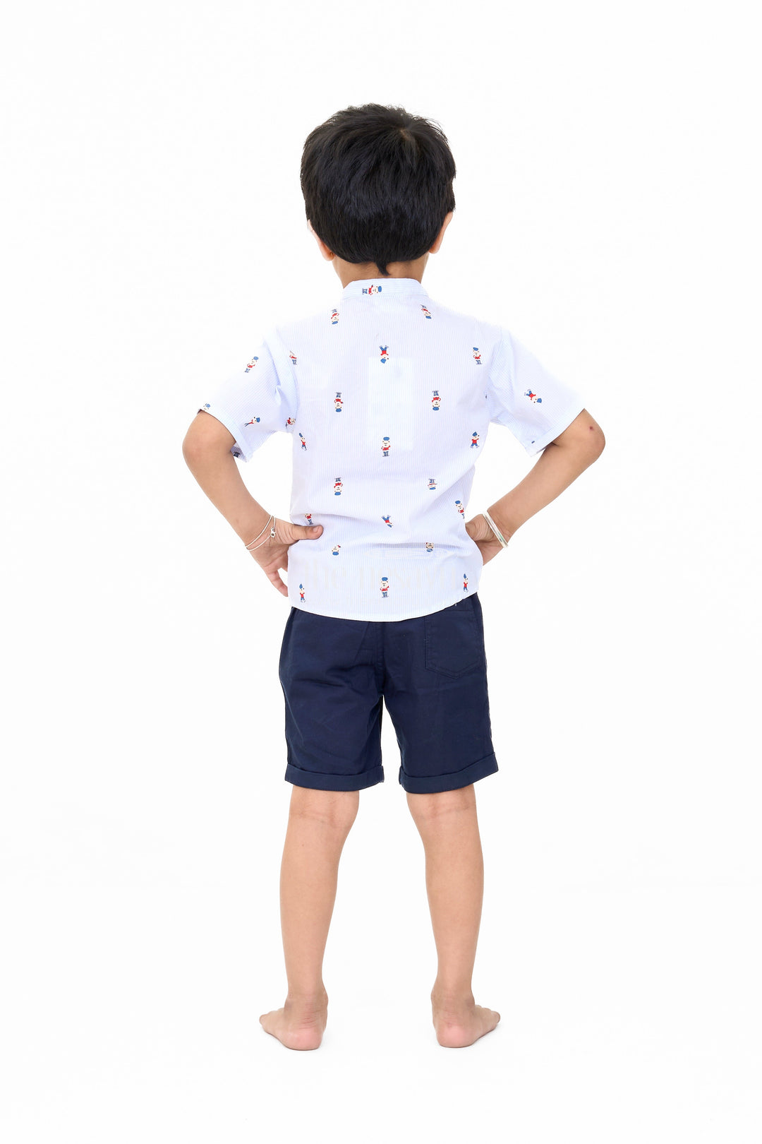 The Nesavu Boys Casual Set Boys Blue Printed Shirt and Black Shorts Set for Casual Outings Nesavu Boys Printed Shirt Black Shorts Set Comfortable Stylish Casual Outfits | The Nesavu