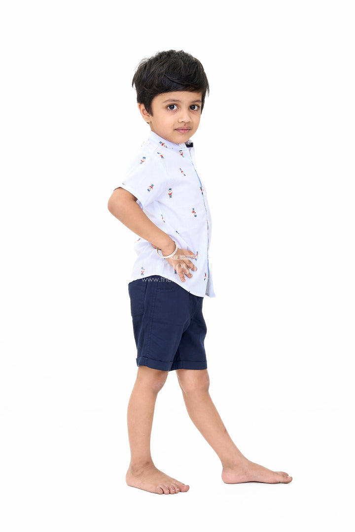 The Nesavu Boys Casual Set Boys Blue Printed Shirt and Black Shorts Set for Casual Outings Nesavu Boys Printed Shirt Black Shorts Set Comfortable Stylish Casual Outfits | The Nesavu