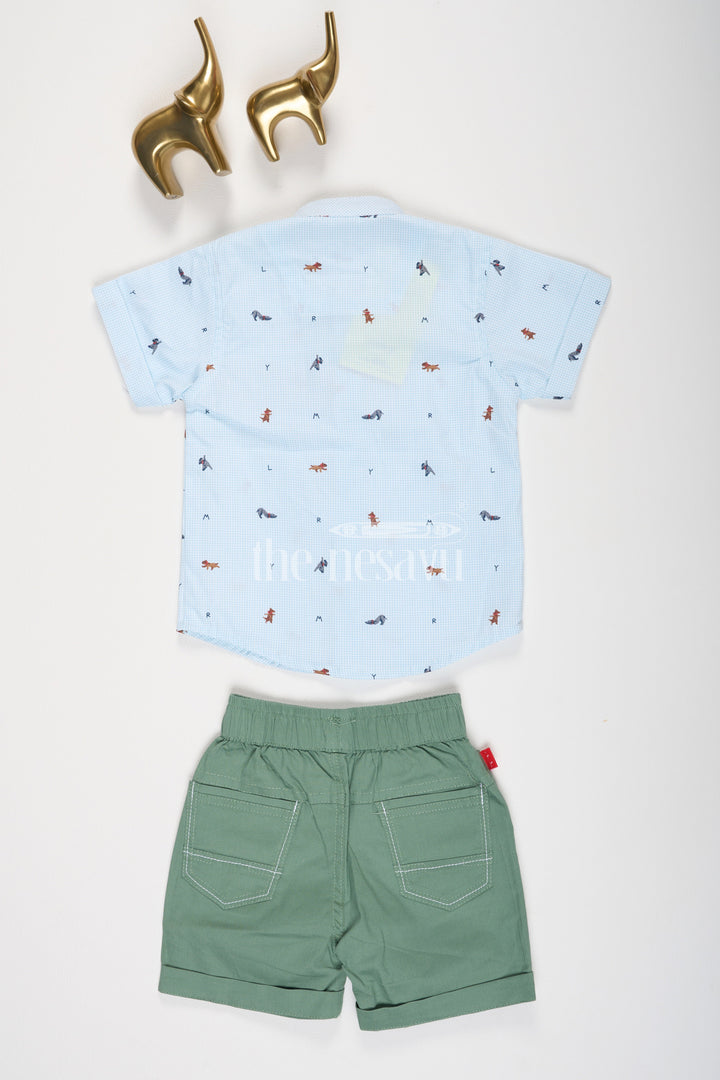 The Nesavu Boys Casual Set Boys Blue Puppy Print Shirt with Green Shorts ThreePiece Set Nesavu Boys Blue Puppy Print Shirt with Green Shorts Three-Piece Set Nesavu