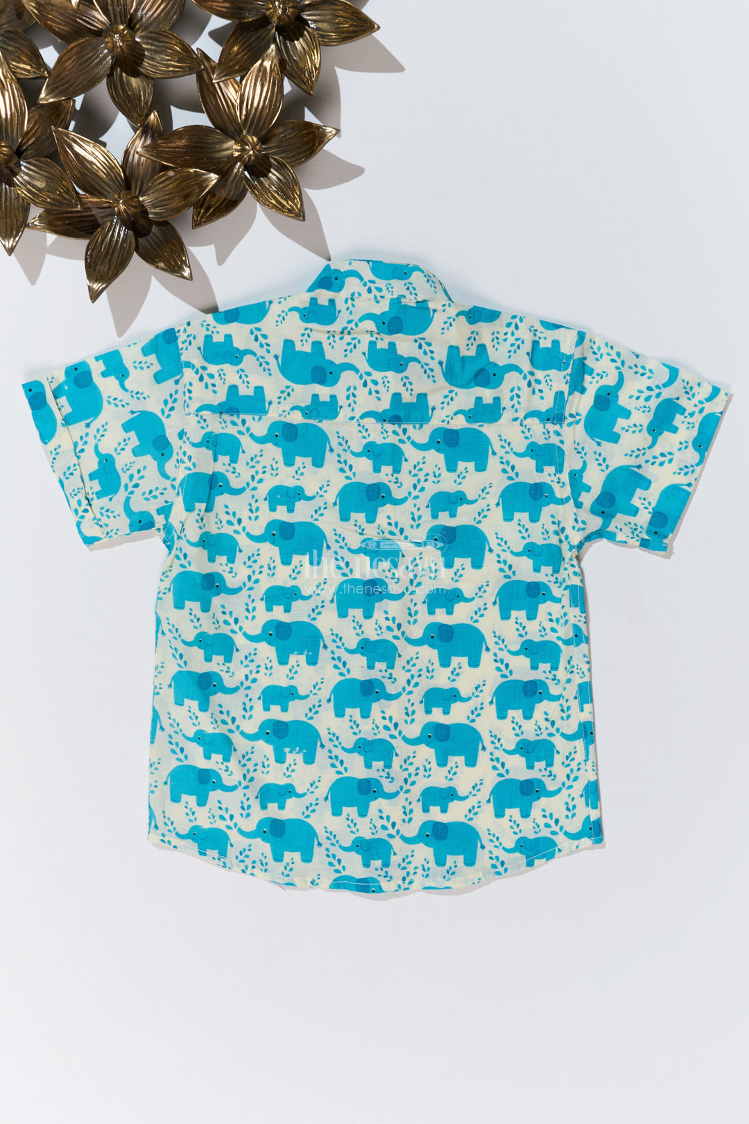 The Nesavu Boys Cotton Shirt Boys Blue Shirt Half Sleeve in Cotton Block Print with Adorable Elephant Motif Nesavu Boys Blue Shirt Half Sleeve Cotton Block Print Elephant Design | The Nesavu