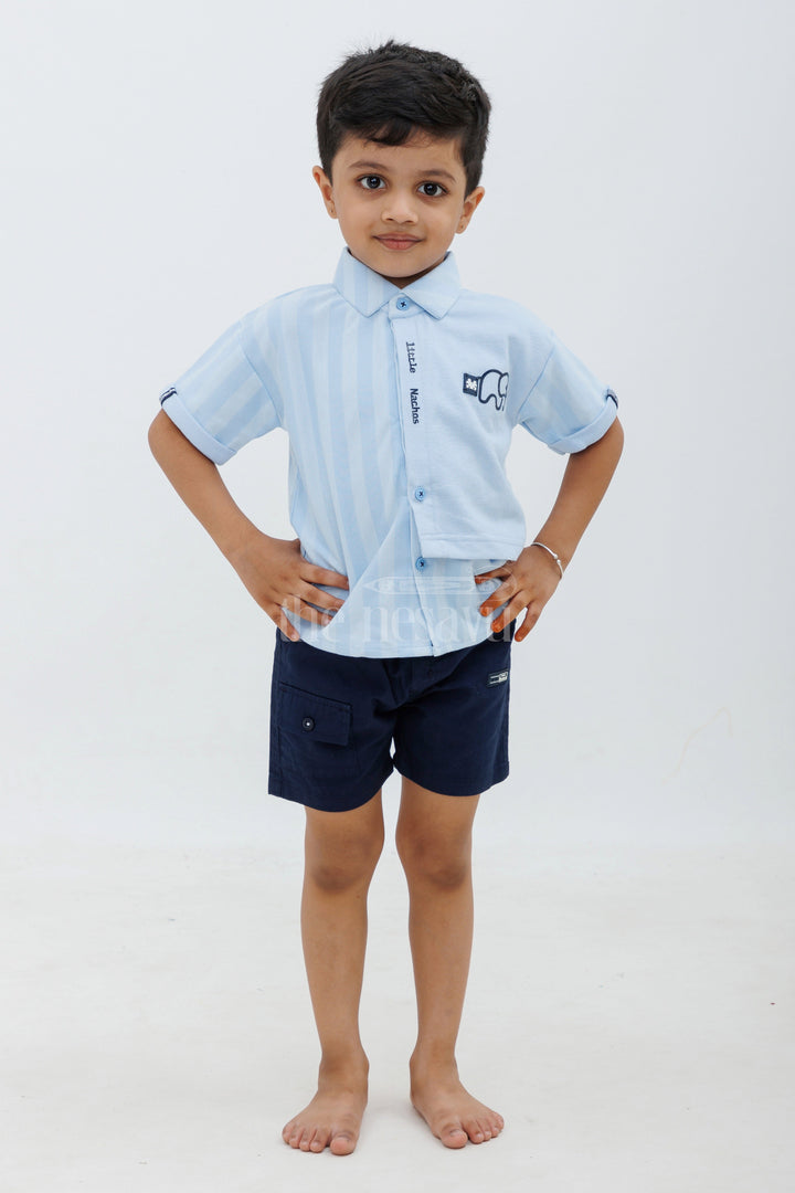 The Nesavu Boys Casual Set Boys Blue Striped Half Sleeve Shirt and Black Shorts Set Nesavu 16 (1Y) / Blue BCS078B-16 The Nesavu Boys Blue Striped Shirt and Black Shorts Set