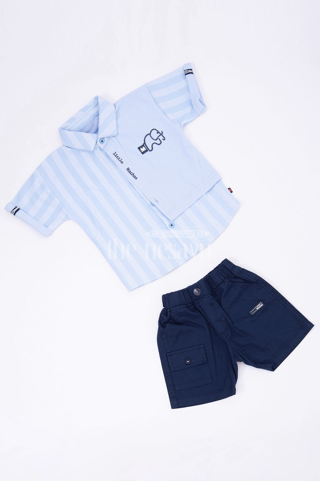 The Nesavu Boys Casual Set Boys Blue Striped Half Sleeve Shirt and Black Shorts Set Nesavu The Nesavu Boys Blue Striped Shirt and Black Shorts Set