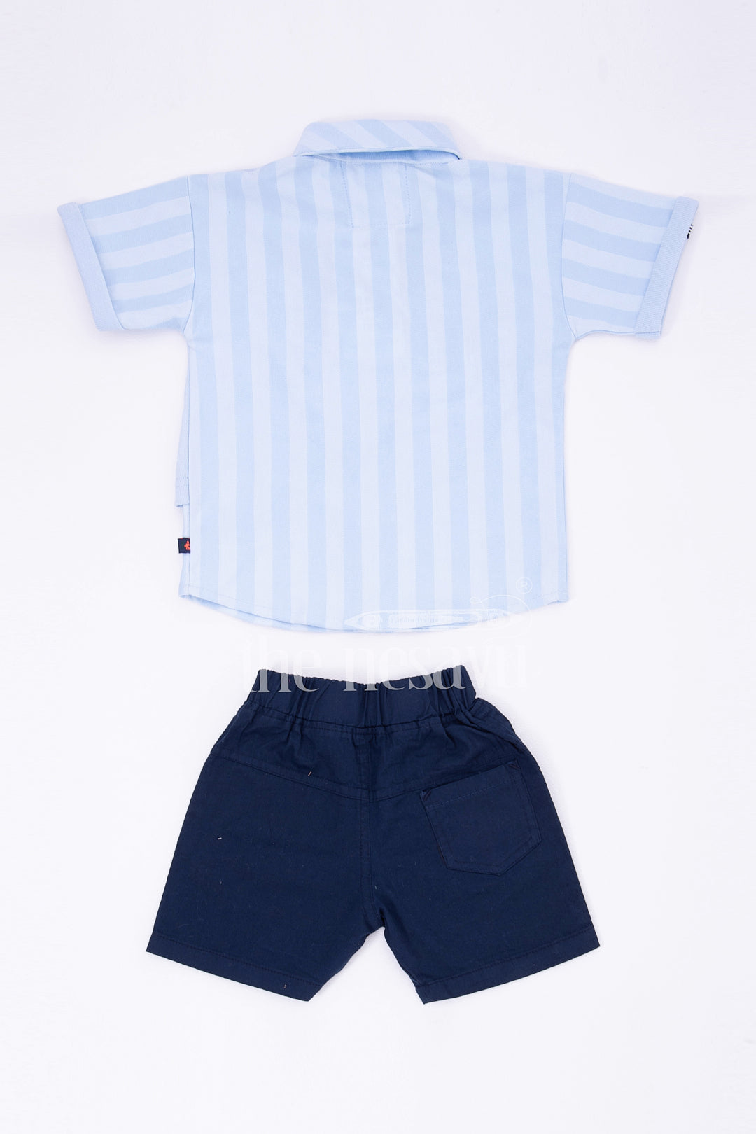 The Nesavu Boys Casual Set Boys Blue Striped Half Sleeve Shirt and Black Shorts Set Nesavu The Nesavu Boys Blue Striped Shirt and Black Shorts Set