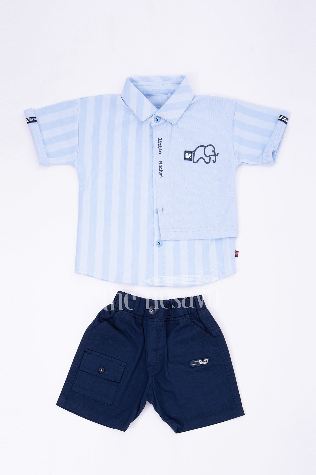 The Nesavu Boys Casual Set Boys Blue Striped Half Sleeve Shirt and Black Shorts Set Nesavu The Nesavu Boys Blue Striped Shirt and Black Shorts Set