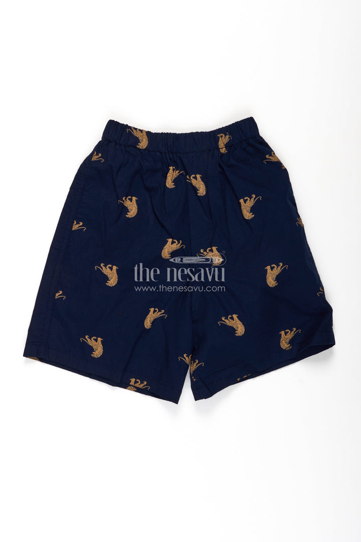 The Nesavu Boys Shorts Boys Blue Summer Shorts in Cotton with Camel Digital Print and Comfortable Elastic Waistband Nesavu 18 (2Y) / Blue BWS028A-18 Nesavu Boys Blue Cotton Summer Shorts Camel Digital Print Relaxed Fit Waist