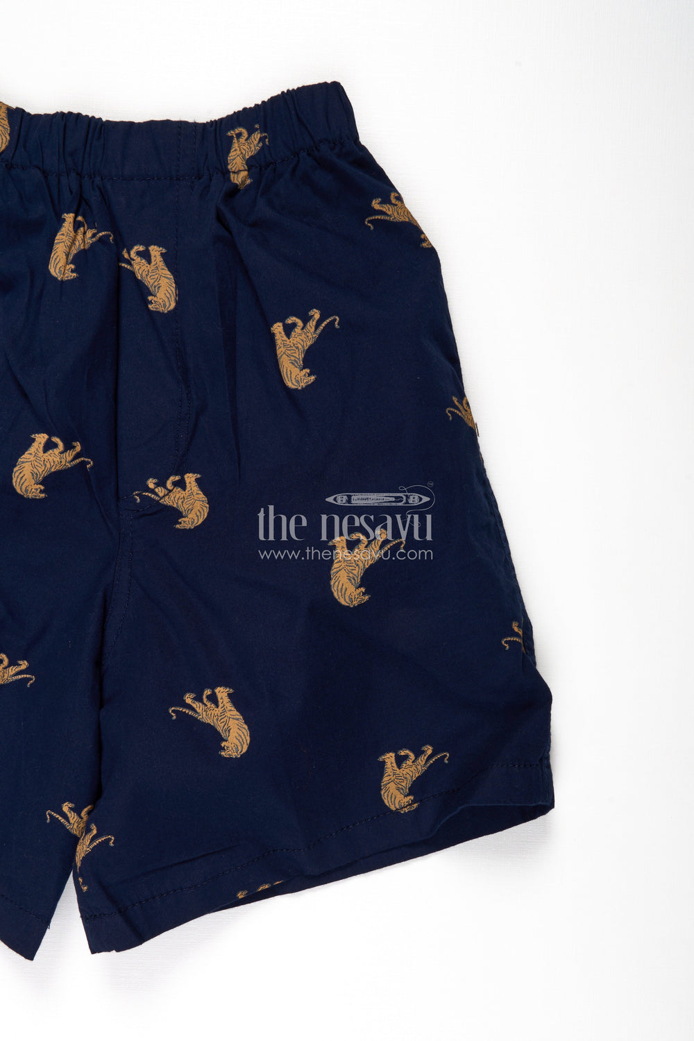 The Nesavu Boys Shorts Boys Blue Summer Shorts in Cotton with Camel Digital Print and Comfortable Elastic Waistband Nesavu Nesavu Boys Blue Cotton Summer Shorts Camel Digital Print Relaxed Fit Waist