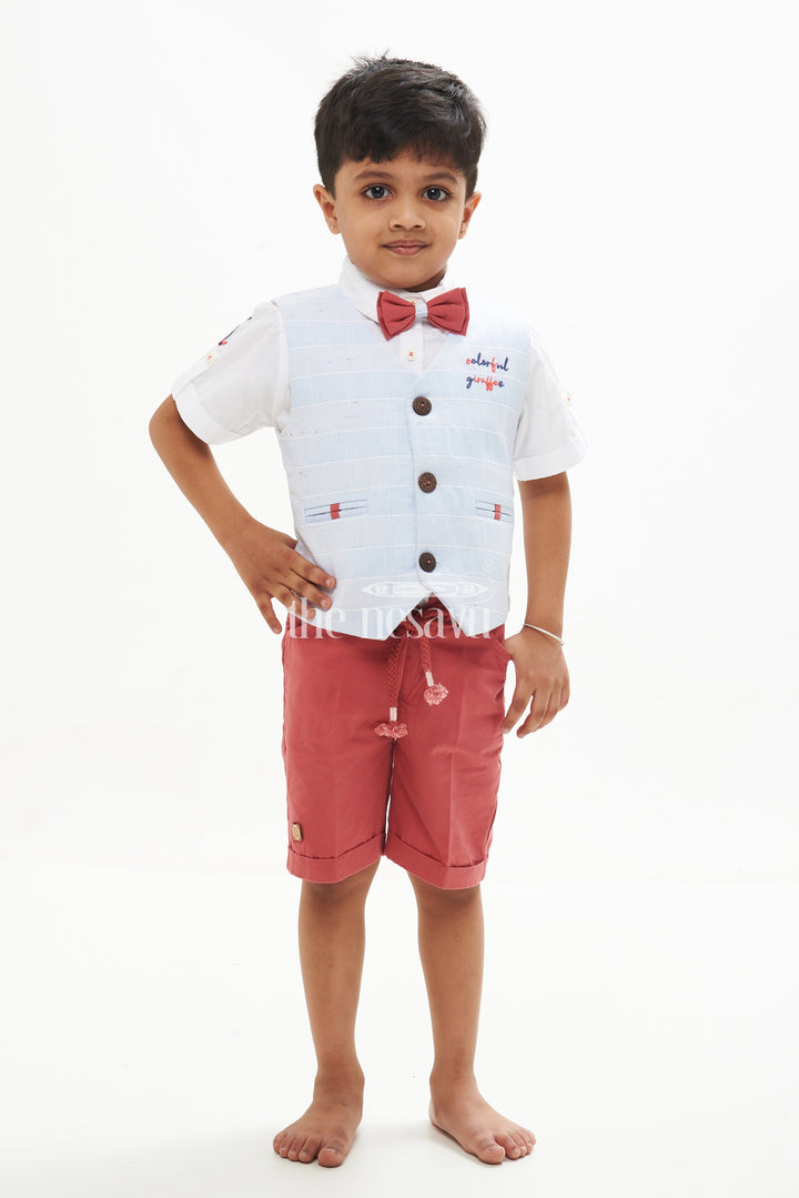 The Nesavu Boys Casual Set Boys' Blue, White, and Maroon Waistcoat with Shirt & Shorts Set Nesavu 14 (6M) / multicolor BCS068A-14