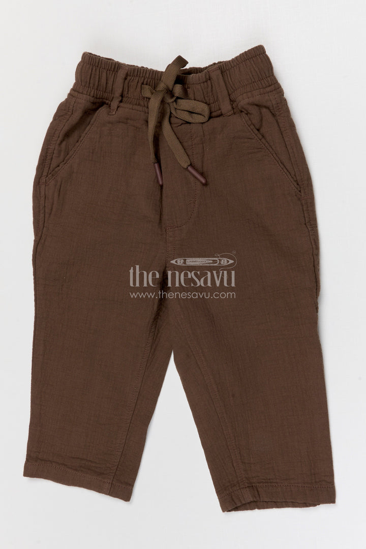 The Nesavu Boys Pant Boys Breathable Muslin Cotton Pants for Casual Outings and Daily Wear Nesavu 16 (1Y) / Brown / Muslin Cotton BWP032B-16 Nesavu boys breathable muslin cotton pants for casual wear comfortable kids drawstring pants